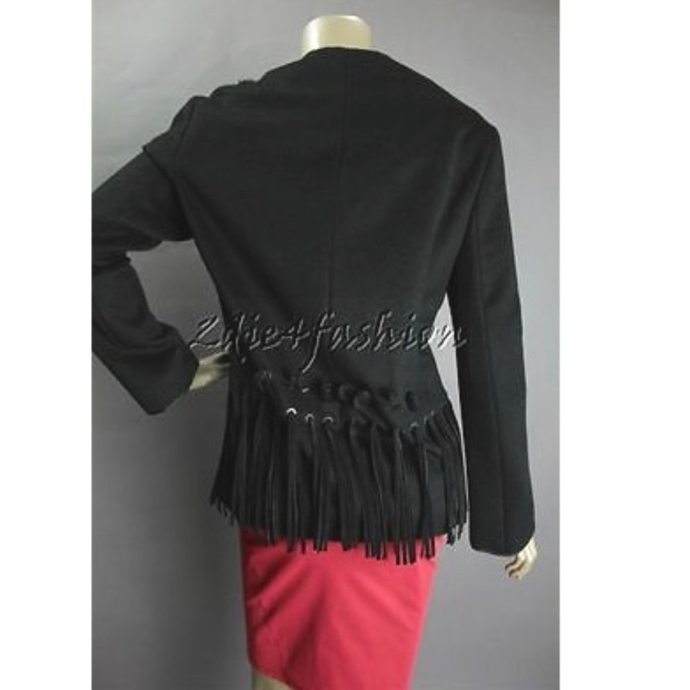 New with Tags PRADA Black Mohair Fur Suede Leather Fringe Wool Jacket 8 - Picture 6 of 8